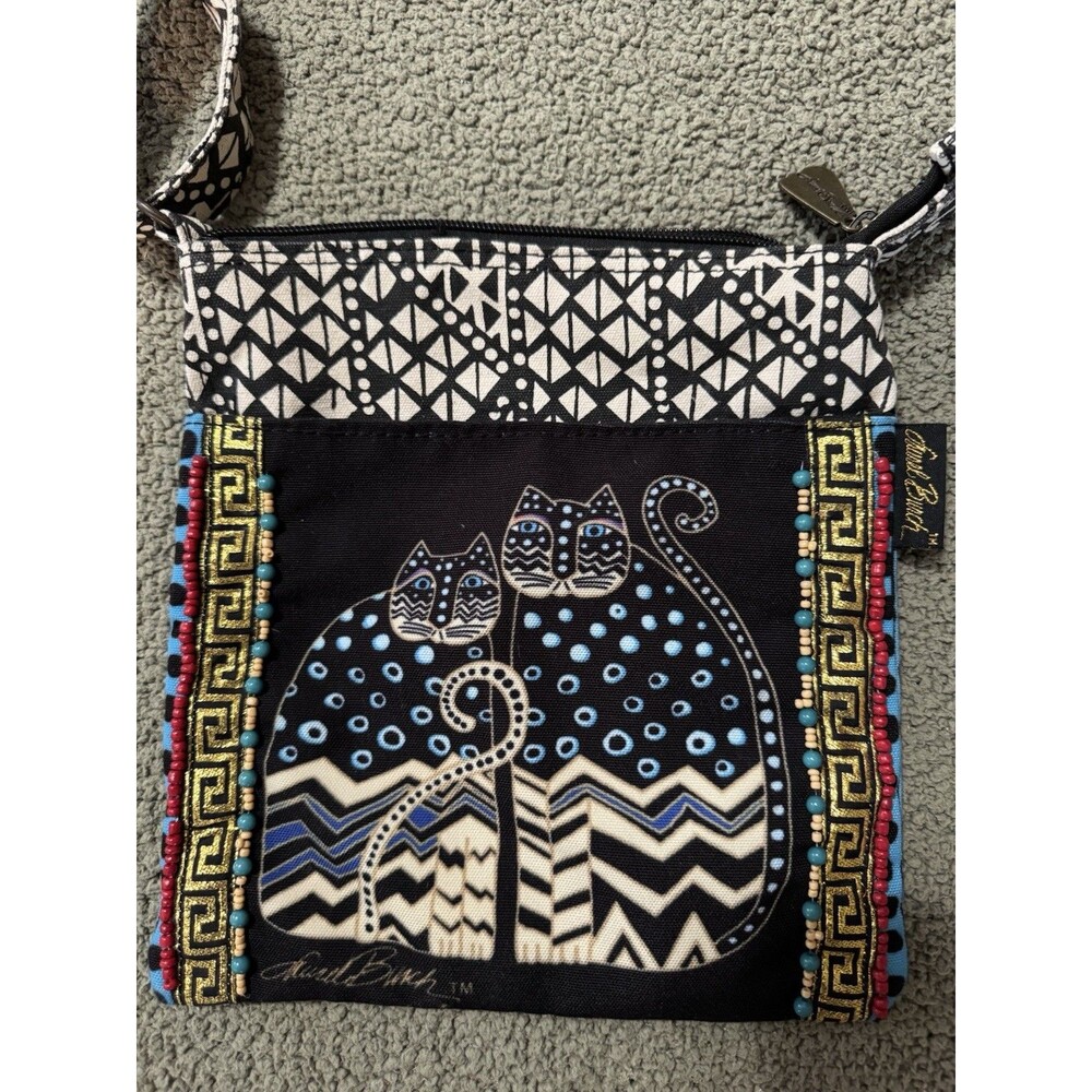 Laurel Burch Handbag Crossbody Shoulder Strap Bag Purse Cat Print Beaded Gatos